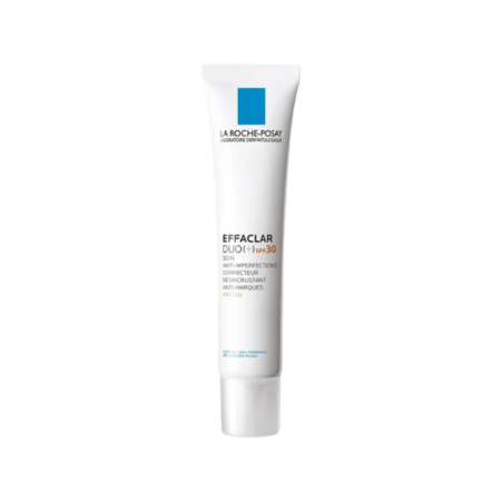 Krem i kujdesit për lëkurën La Roche-Posay Effaclar Duo SPF 30, me formulë anti-akne dhe mbrojtje nga dielli, ndihmon në pastrimin e lëkurës dhe reduktimin e papërsosmërisë, duke ofruar mbrojtje UVA/UVB